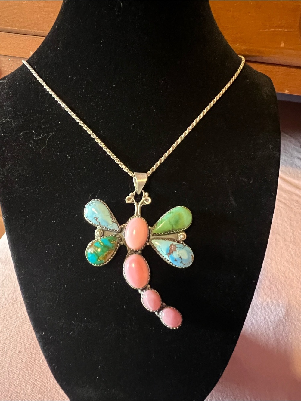 Pink conch, golden hills, & Sonoran gold dragonfly pendant